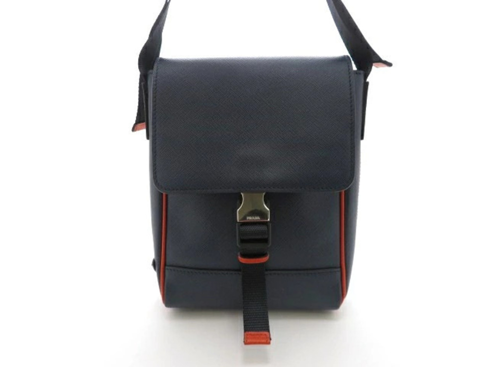 Prada shoulder bag messenger Saffiano leather Navy Blue orange